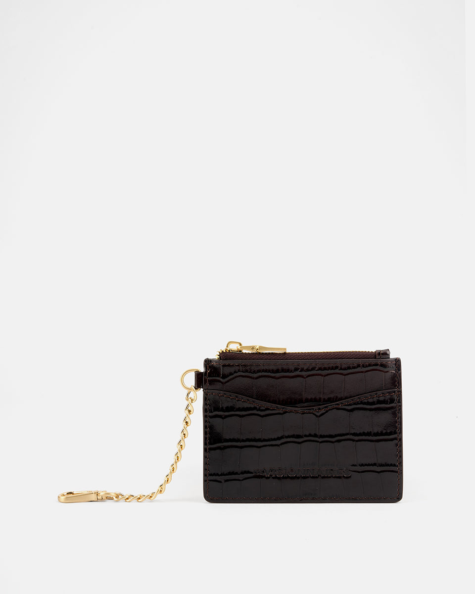 LES VISIONNAIRES- Kartenetui>Damen>Leder Kartenetui- CLEMENCE CROCO- black / OS-chocolate brown / OS-bordeaux red / OS