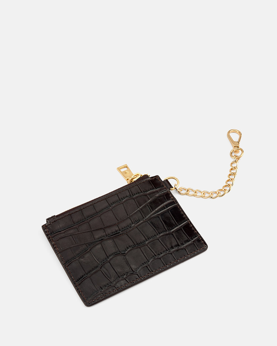 LES VISIONNAIRES- Kartenetui>Damen>Leder Kartenetui- CLEMENCE CROCO- black / OS-chocolate brown / OS-bordeaux red / OS