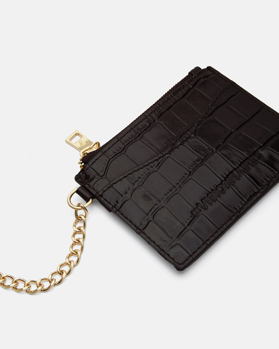LES VISIONNAIRES- Kartenetui>Damen>Leder Kartenetui- CLEMENCE CROCO- black / OS-chocolate brown / OS-bordeaux red / OS