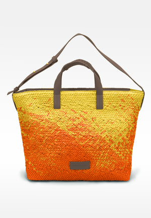 yellow print/ taupe brown