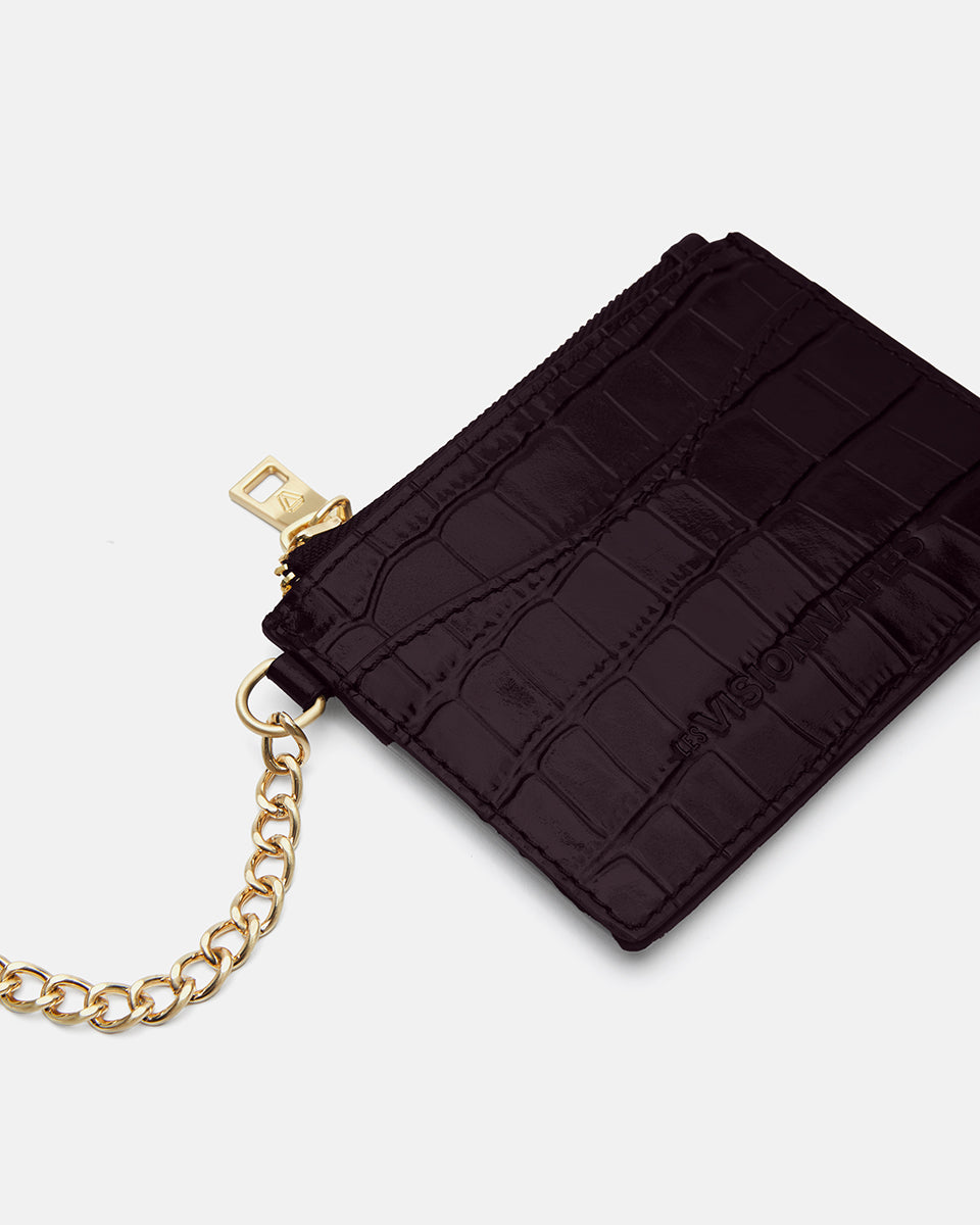 LES VISIONNAIRES- Kartenetui>Damen>Leder Kartenetui- CLEMENCE CROCO- black / OS-chocolate brown / OS-bordeaux red / OS